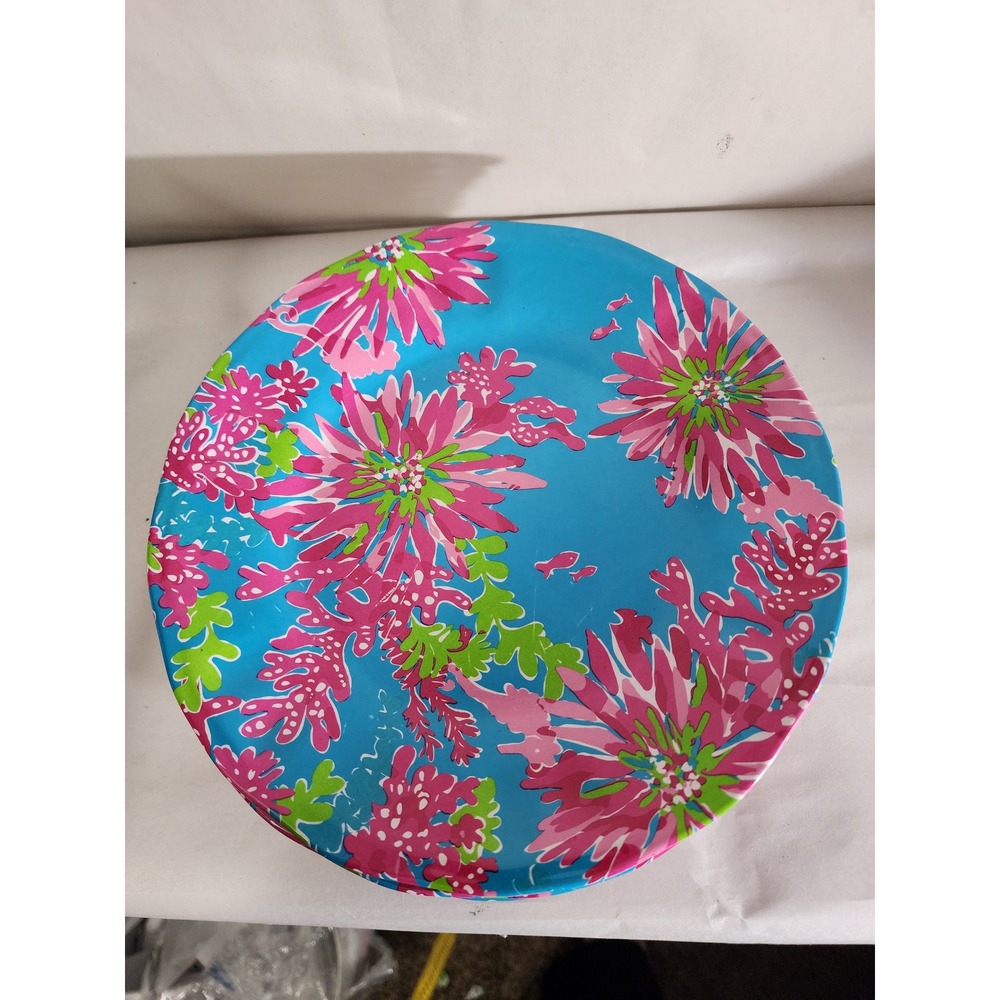Lilly Pulitzer Melamine Plates Blue Pink Floral Coral Print 9 Inch Set of 7